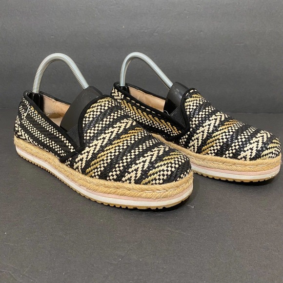 Toms Shoes - TOMS Women's Size 7.5 Black Brown Woven Platform Espadrille Slip On Shoes
